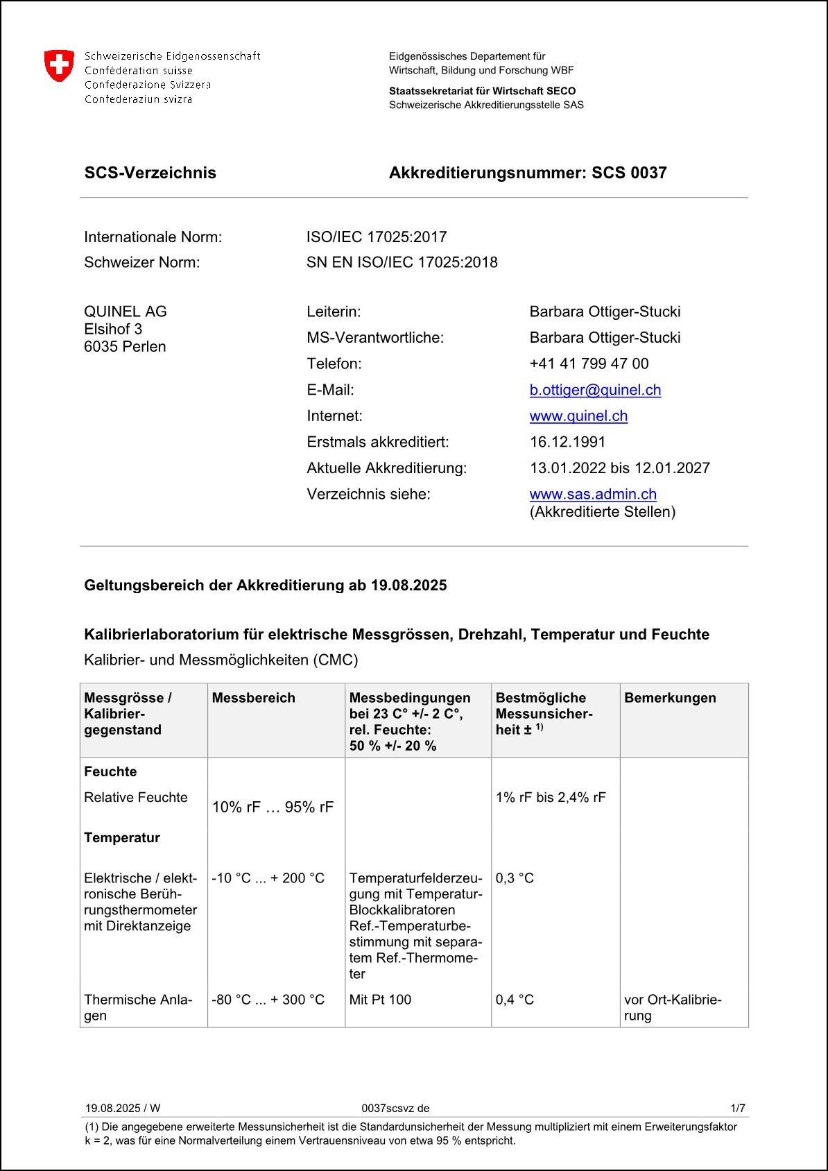 Zertifizierung SCS 0037